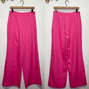 PrettyLittleThing Bright Pink Woven High Waisted Tailored Wide Leg Pants